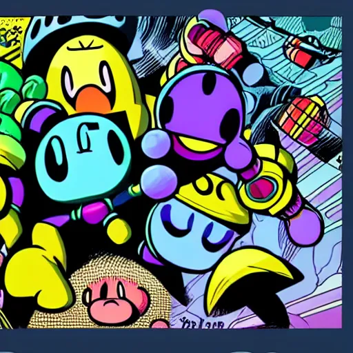 Prompt: kirby in the style of jack kirby, official concept art
