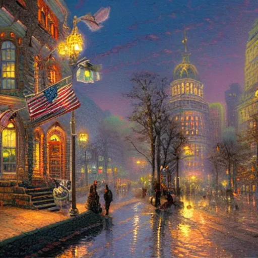 Prompt: wall street by thomas kinkade