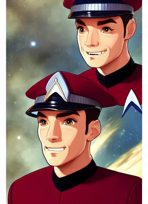 Prompt: cute star trek officer federico macheda, natural lighting, path traced, highly detailed, high quality, digital painting, by don bluth and ross tran and studio ghibli and alphonse mucha, artgerm