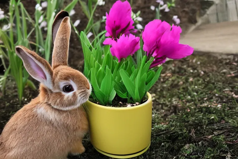 Prompt: half bunny, half plant