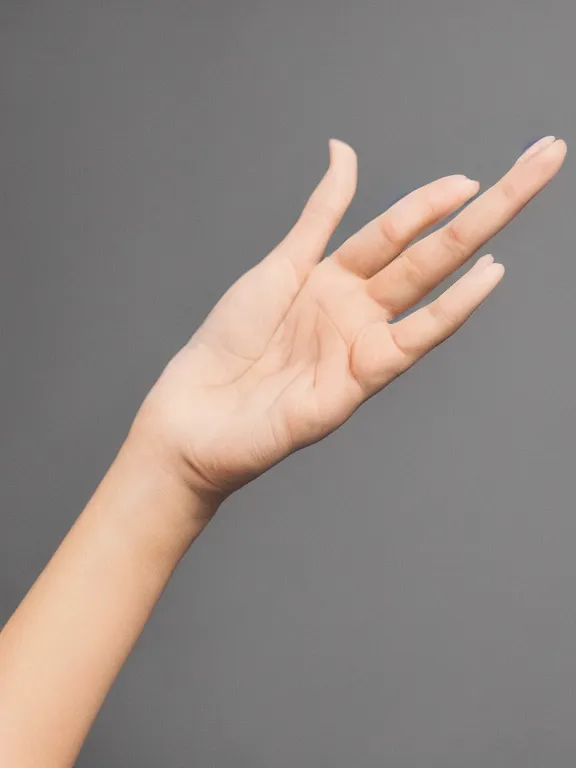 Prompt: photo of one! detailed elegant woman's hand palm up with palmar folds, instagram photo, studio photo