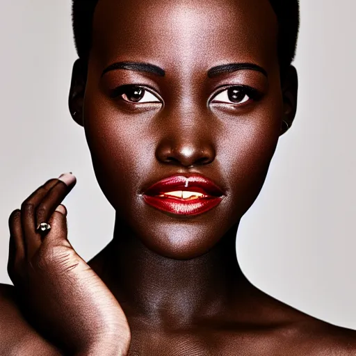 Image similar to Fully-clothed full-body close-up portrait of Lupita Nyong'o, XF IQ4, 50mm, F1.4, studio lighting, professional, 8K