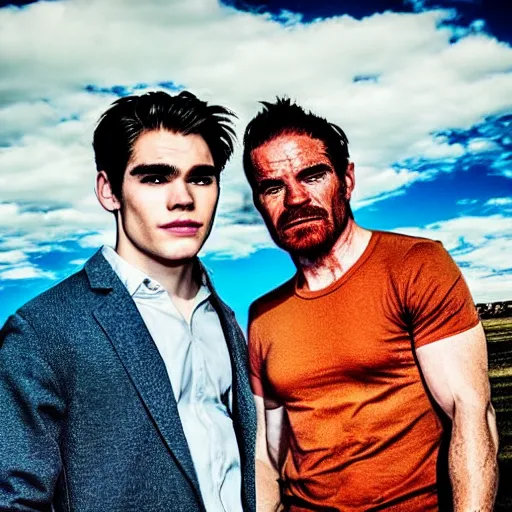 Image similar to kj apa with walter white, still from breaking bad