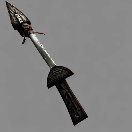 Image similar to Viking Battleaxe, Two Blades, Handle looks like a tree, blades bare the image of a wolf upon them, 3D render, fantasy weapon