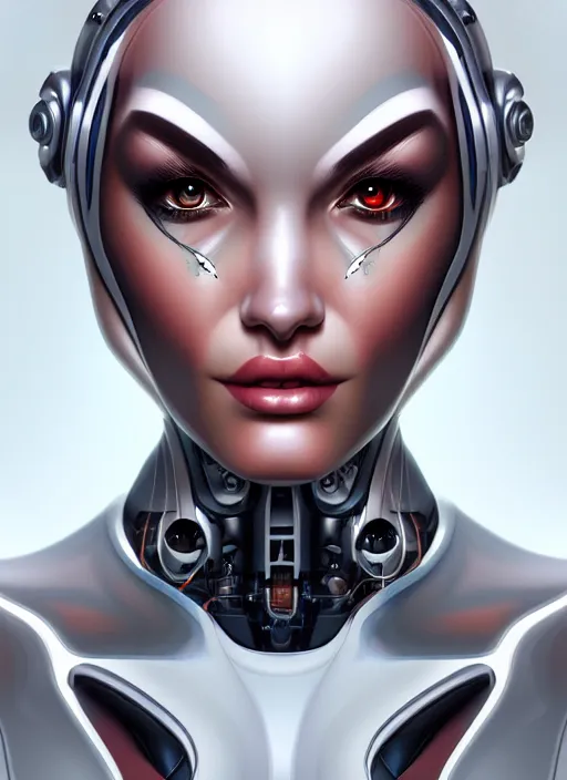 Image similar to portrait of a cyborg woman by Artgerm, biomechanical, hyper detailled, trending on artstation