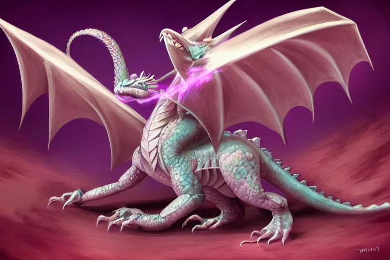 Image similar to full body digital illustration of a cute baby dragon by randy Vargas, iridescent purple, concept art, matte background, deviantArt, artstation