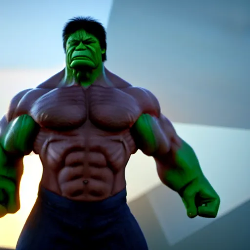 Prompt: Putin as Hulk in Avenger movie, establishing shot, photograph, award winning photograph, movie still, 8k, unreal engine