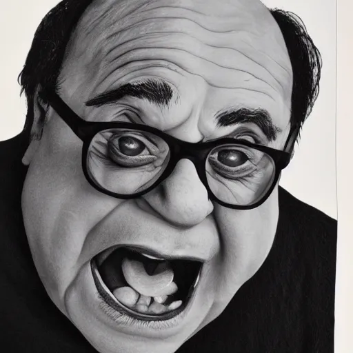 Prompt: close - up portrait of danny devito with a pug face, hyper realistic,