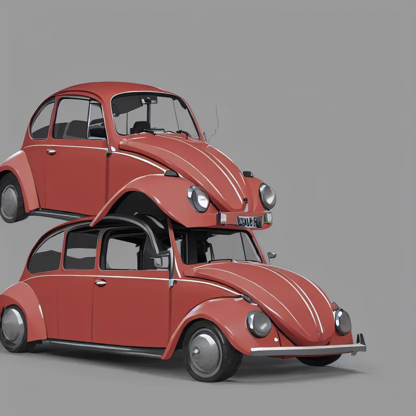 Image similar to a low poly render of a VW Beetle on a bookshelf, octane render, unreal engine 5, high quality