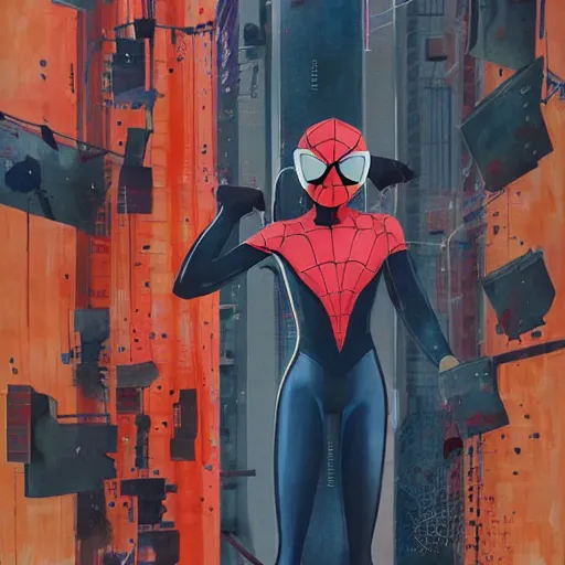 Image similar to Elle Fanning in Spider-Man Into The Spiderverse picture by Sachin Teng, asymmetrical, dark vibes, Realistic Painting , Organic painting, Matte Painting, geometric shapes, hard edges, graffiti, street art:2 by Sachin Teng:4