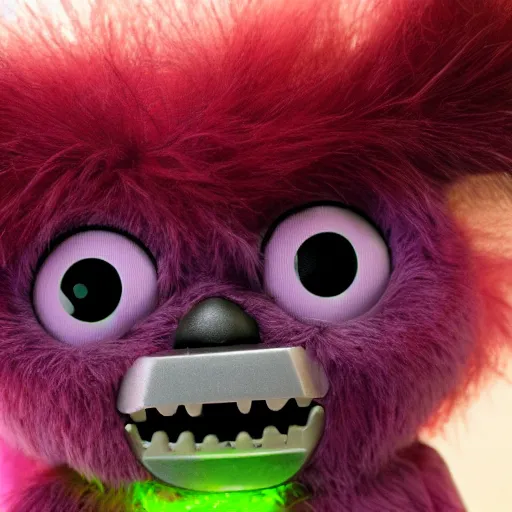 Image similar to a demonic furby with human teeth