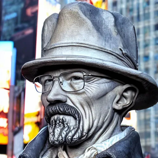 Prompt: a long shot of a very detailed renaissance sculpture of walter white in a hat standing in times square, made by michelangelo, hyper detailed, sharp focus, 8 k resolution