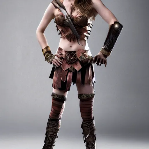 Image similar to full body photo of emma roberts as an amazon warrior