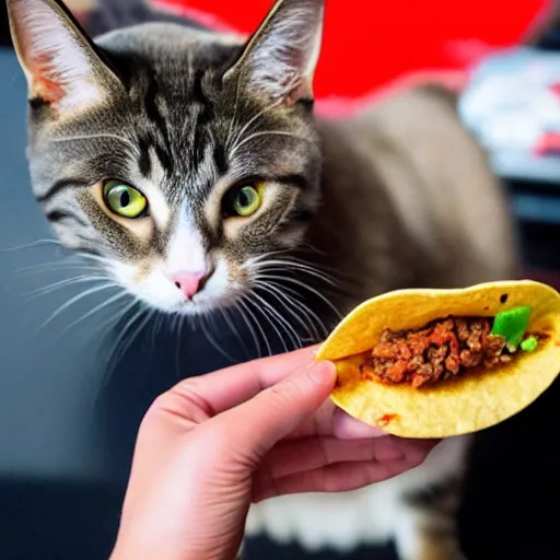 Prompt: cat eating a taco