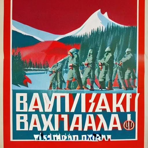 Image similar to soviet style propaganda poster convincing you to move to banff national park,