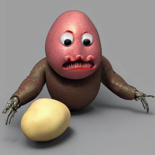Image similar to 3 d rendered potato with scary face