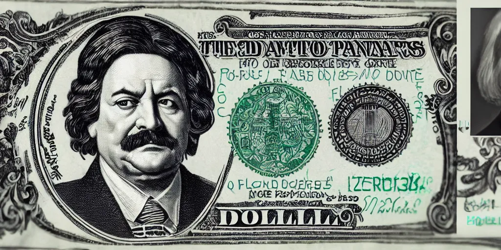 Prompt: an intricately detailed new dollar bill design containing a portrait of Bob Belcher