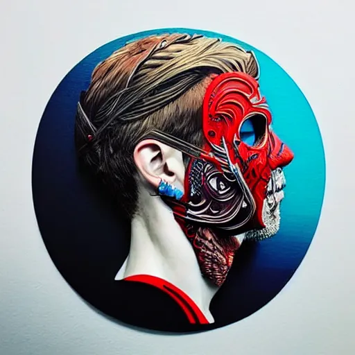 Image similar to a portrait of a back man with side profile blood in ocean intricate details :: side profile :: futuristic mask :: by vikings and Sandra Chevrier