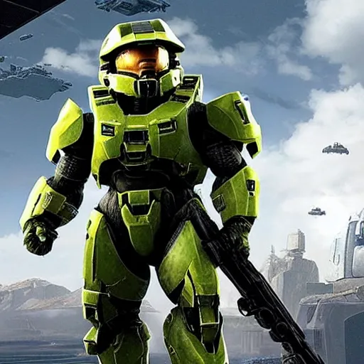 Image similar to Danny DeVito starting as Master Chief in Halo 3 (2007)