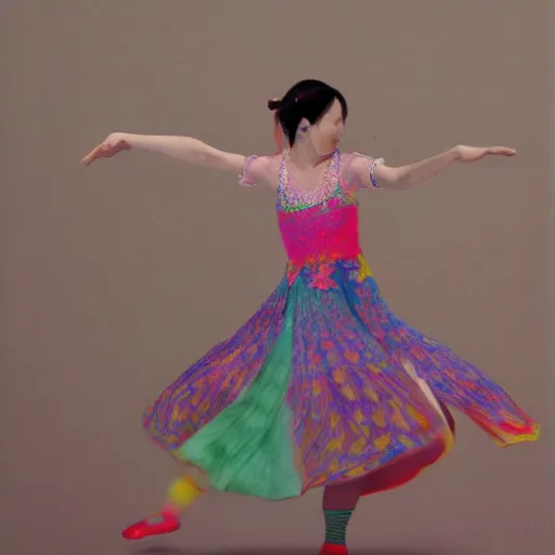 Image similar to chika fujiwara dancing, highly detailed, bright tones