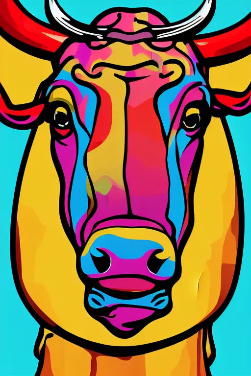 Image similar to A portrait of a bull on a motorcycle, sticker, highly detailed, colorful, illustration, smooth and clean vector curves, no jagged lines, vector art, smooth