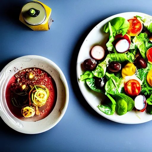 Image similar to a plate of food made of salad and alien, award winning photographer, food photography