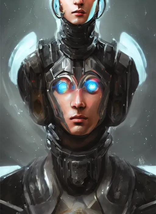 Prompt: portrait of handsome guy in cyber armor, dreamy and ethereal, expressive pose, black eyes, exciting expression, fantasy, intricate, elegant, many lightning, cold color, highly detailed, digital painting, artstation, concept art, cyberpunk wearing, smooth, sharp focus, led, illustration.