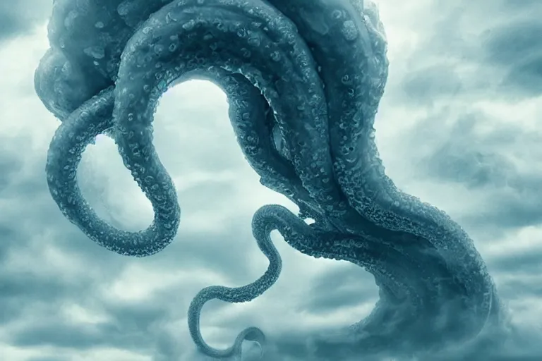 Prompt: giant tentacles descending from the clouds. End of the world.