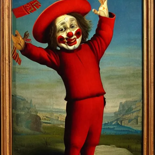 Image similar to communist clown, soviet propaganda, renaissance art style