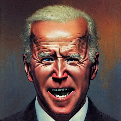 Image similar to terrifying joe biden creating the universe ab nihilio, perfectly clear face, by j. c. leyendecker and beksinski