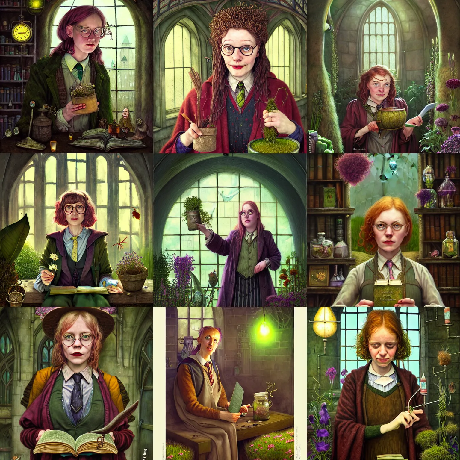 Prompt: Portrait of Magrat Garlick as a Herbology professor in tHogwarts School of Witchcraft and Wizardry, detailed, hyperrealistic, colorful, cinematic lighting, digital art by Paul Kidby