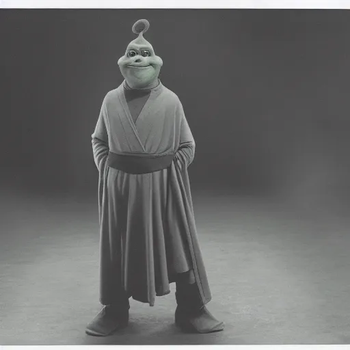 Image similar to A vintage photo of Shrek wearing Jedi robes, foggy, portrait