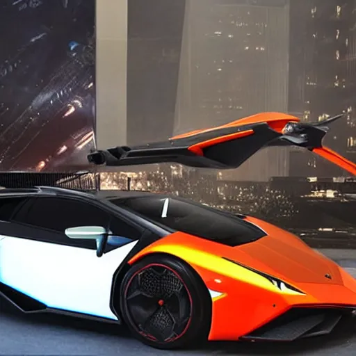 Prompt: A futuristic Lamborghini from Blade Runner 2049 on display at an auction.