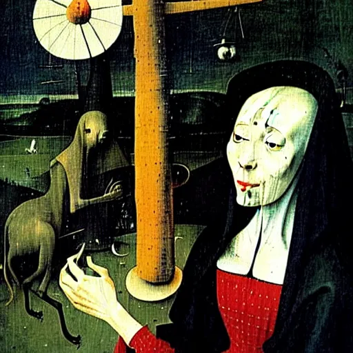 Image similar to a beautiful painting of a woman by hieronymous bosch