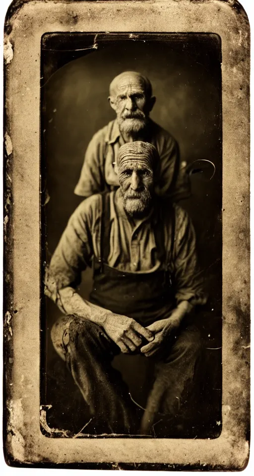 Image similar to a wet plate photograph, a portrait of a middle-aged cobbler