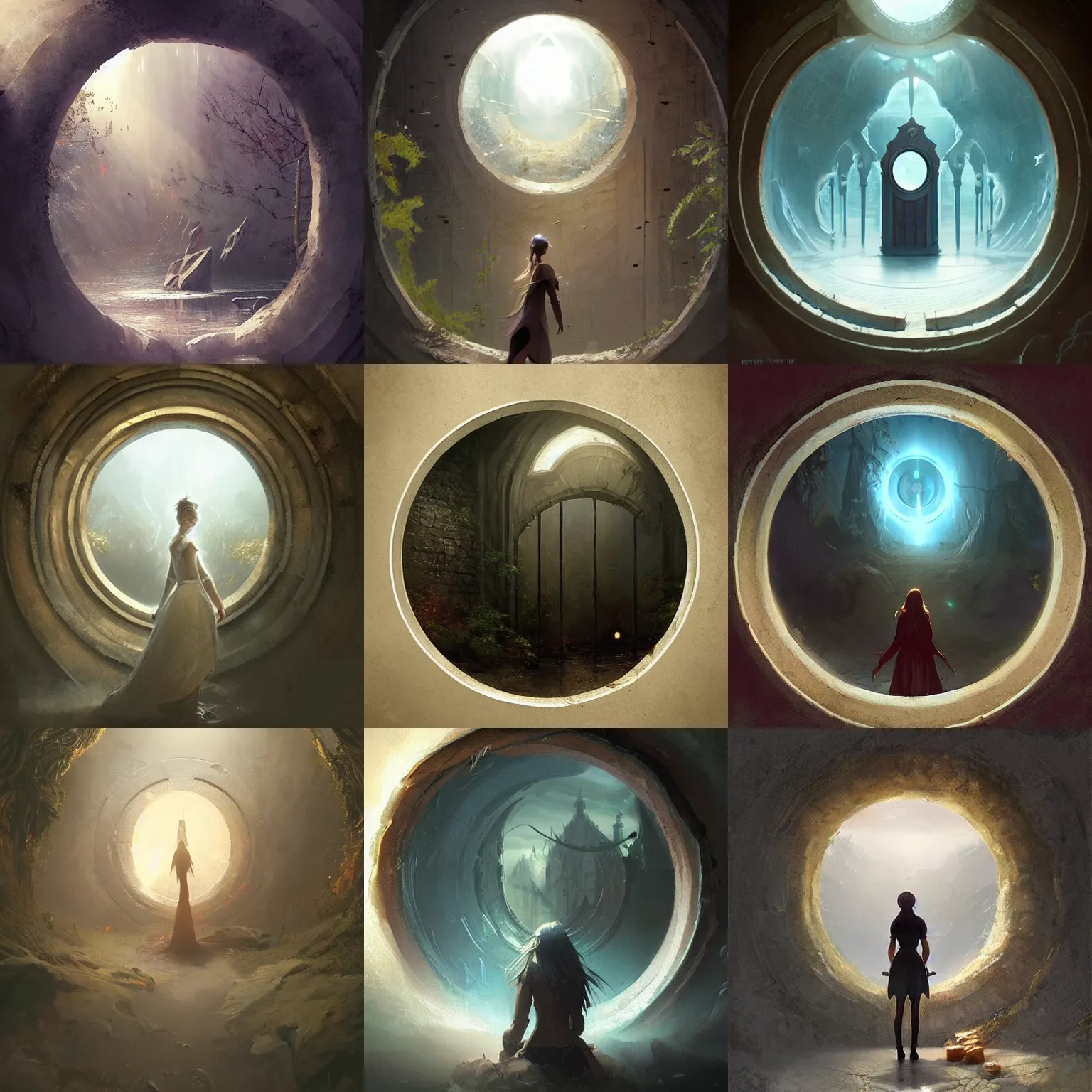 Prompt: wall with a circular magic portal to another world. framed, centralized, ethereal, fairytale fantasy, smooth, sharp focus, high detailed digital art trending in artstation. artist greg rutkowski