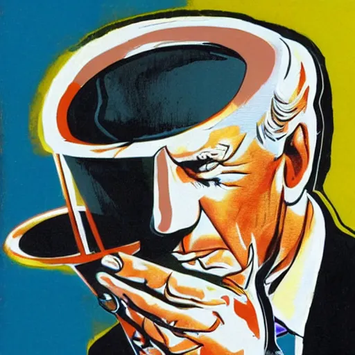 Prompt: Joe Biden eating a bucket of chum by Dave McKean