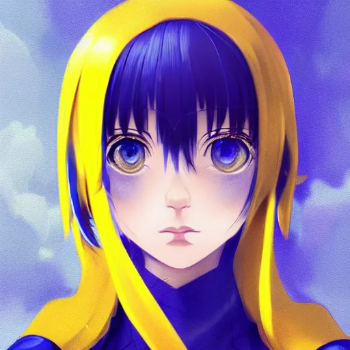 Image similar to a portrait of anime ukrainian blue and yellow girl, concept art, trending on artstation, highly detailed, intricate, sharp focus, digital art, 8 k