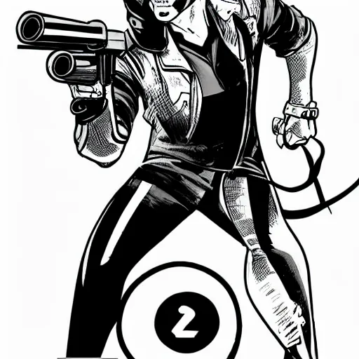 Image similar to comic book spy hunter video game illustration black and white