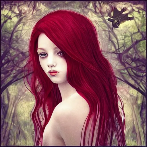 Prompt: “portrait of sensual fairy, redhair, long hair, magical forest, detailed face, artwork”