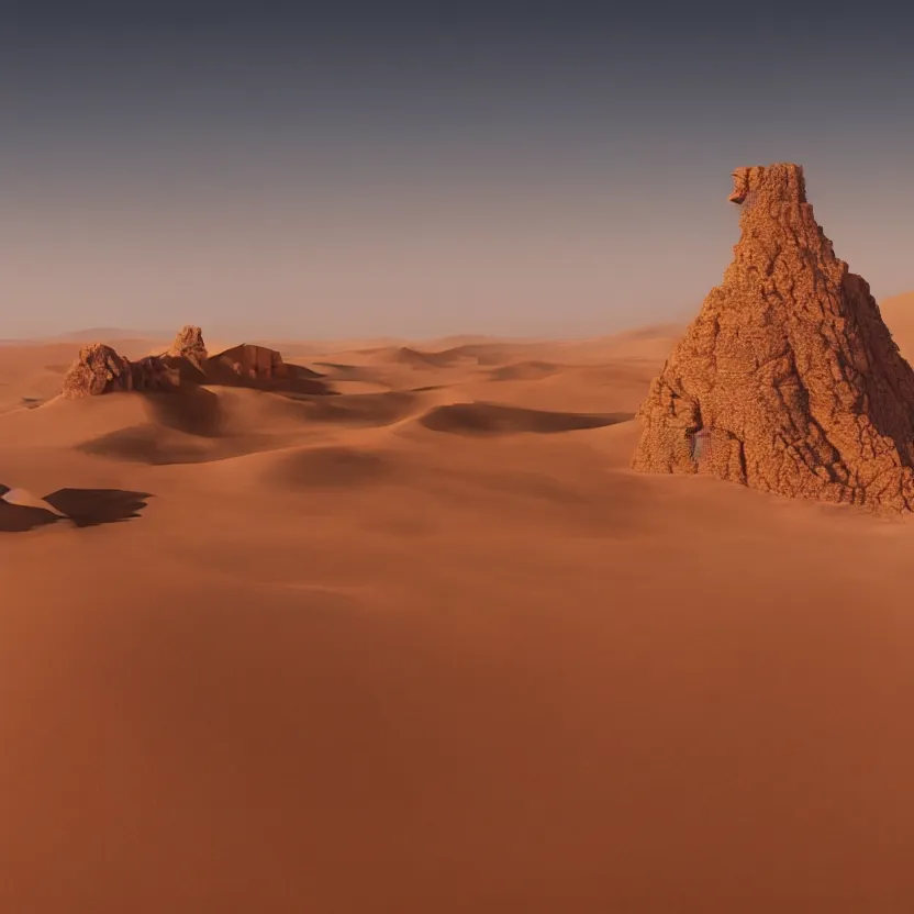 Image similar to desert, golden hour lighting, 4 k, intricate, smooth, cinematic film still from the movie directed by denis villeneuve with art direction by wayne barlowe and salvador dali, wide lens, f 3 2