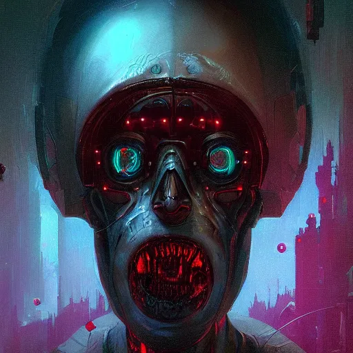 Image similar to portrait of a maniacal cybernetic serial killer, cyberpunk concept art by pete mohrbacher and seb mckinnon and beksinski and josan gonzales, digital art, highly detailed, intricate, sci-fi, sharp focus, Trending on Artstation HQ, deviantart, unreal engine 5, 4K UHD image