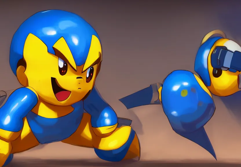 Image similar to Megaman as Pikachu, digital art, unreal engine, WLOP, trending on artstation, 4K UHD image