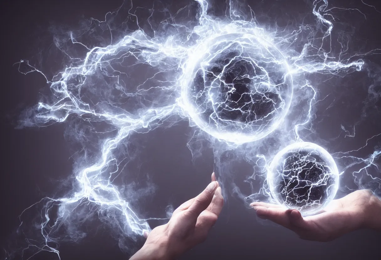 Prompt: A hand holding a powerful wizards orb containing an apocalyptic vision, smoke electricity sparks emanate from the wizards orb, ultra high resolution, hyper realistic, intricate details, cinematic, award winning. Rendered with octane unreal engine.