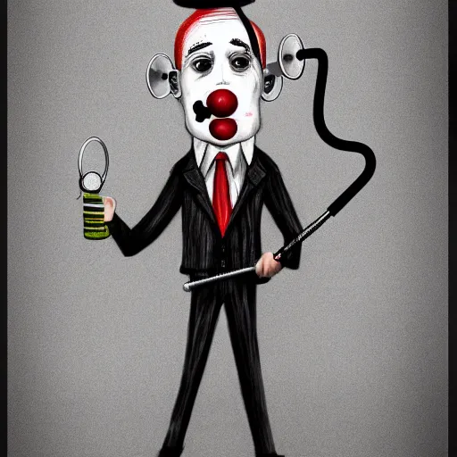 Image similar to a drawing of a clown with a stethoscope, a character portrait by david firth, trending on deviantart, neoplasticism, creepypasta, freakshow, macabre, white background