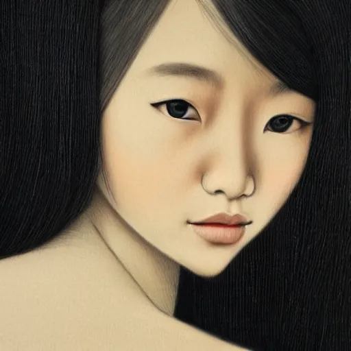 Prompt: beautiful portrait of a young Asian woman, details, elegant, photo realistic, centred, symmetrical