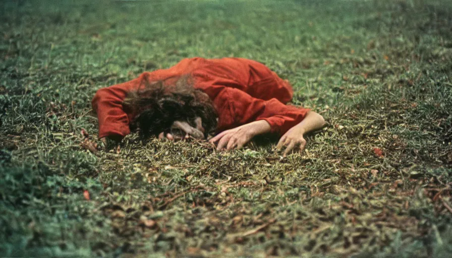 Image similar to 7 0 s film still from a horror movie about a person crawling out of a grave, kodachrome, cinecolor, cinestill, film grain, film texture, retro, cinematic, high resolution, photorealism,