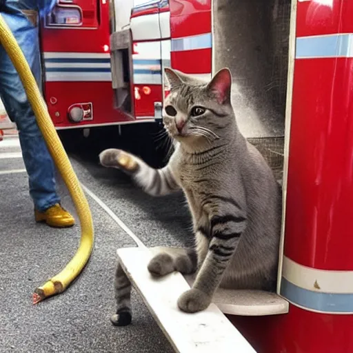 Image similar to a cat working as a fireman