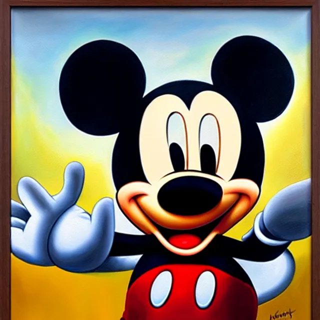 Image similar to an oil on canvas portrait painting of mickey mouse, polycount, surrealism, surrealist, lovecraftian, cosmic horror, high detail