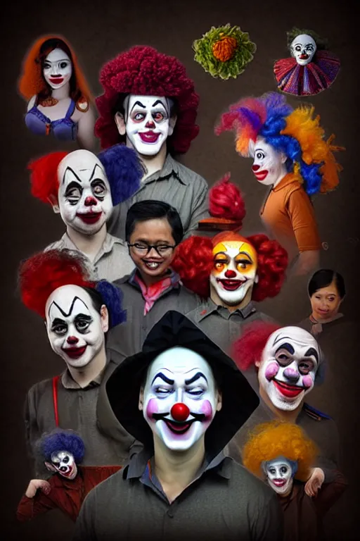 Image similar to my teacher as clown - composition : dynamic lighting, depth details, intricate, asymmetric, proportion, highly quality, balance, unity, extremely highly detailed. by bambang nurdianshyah ( face details and background ) garis edelweiss ( lighting ) roby dwi antono ( character and big details ) kira ayn varszegi ( small details )